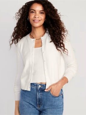 Old Navy Women's Cream Button-Up Cardigan Sweater